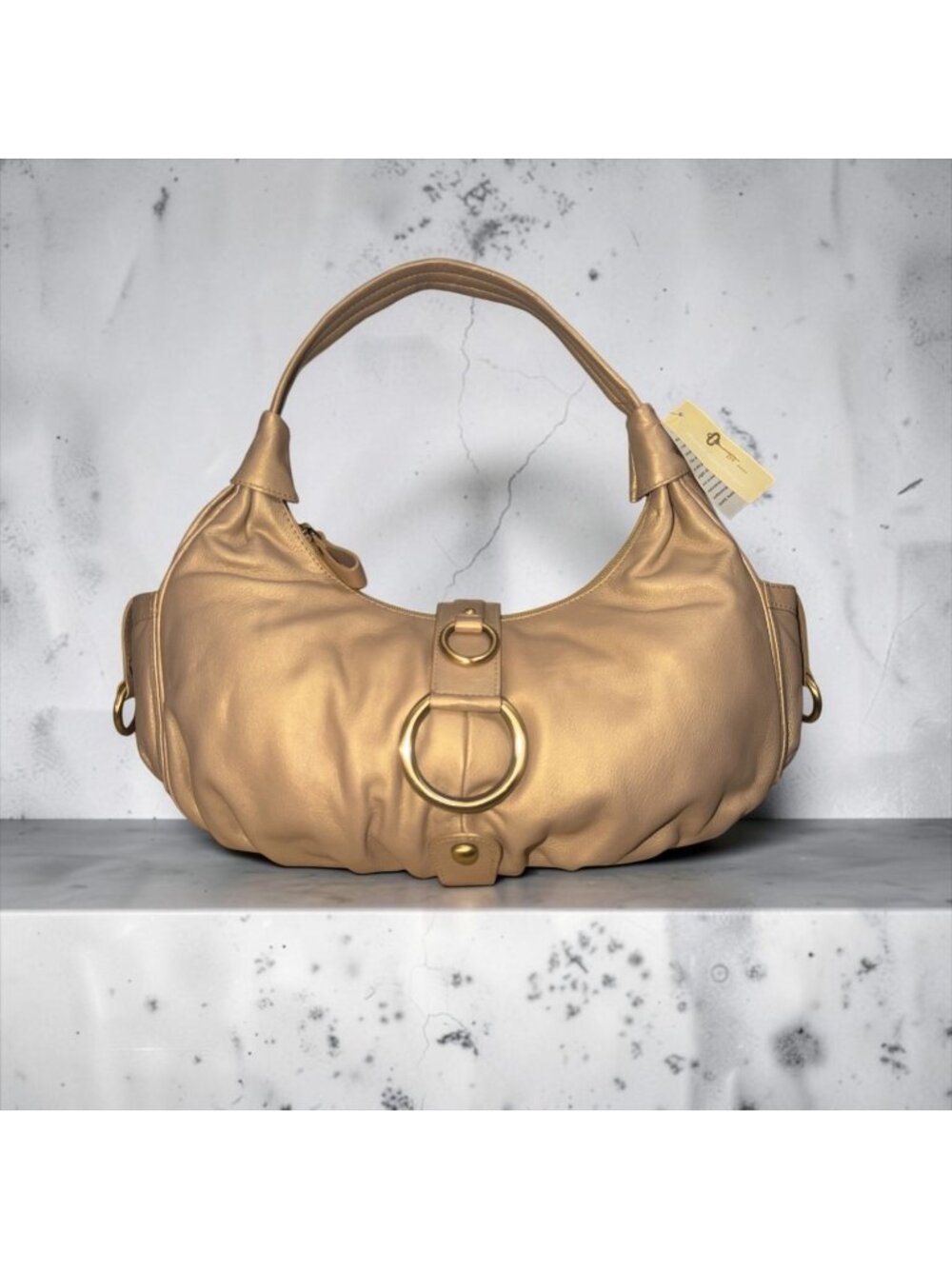 Michael Rome Designs Hobo Metallic Gold Italian Leather Shoulder Bag Slouchy